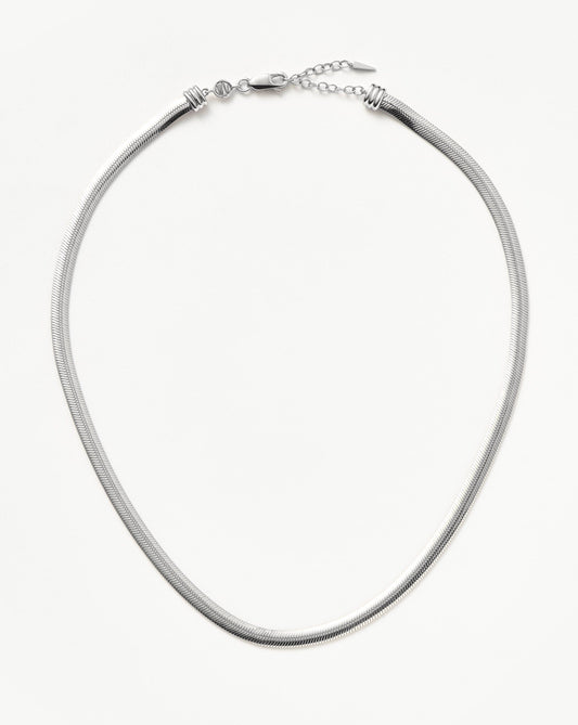 Rhodium Plated Flat Snake Chain Necklace