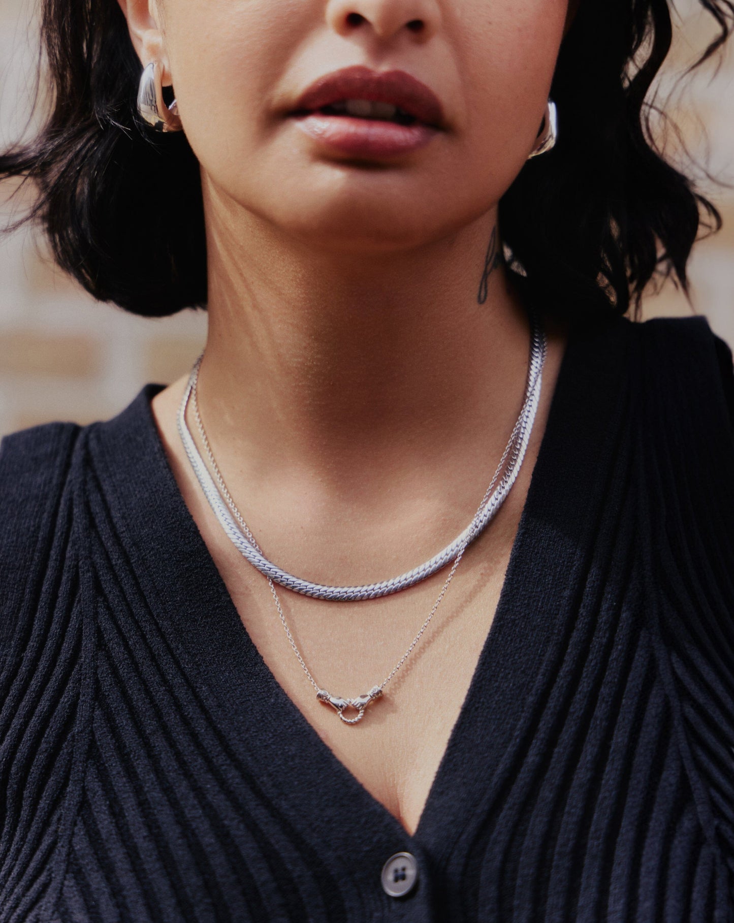 Rhodium Plated Flat Snake Chain Necklace