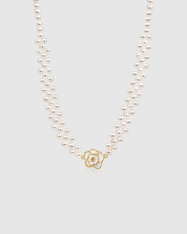 Pearl Weaving Camellia Floral Necklace