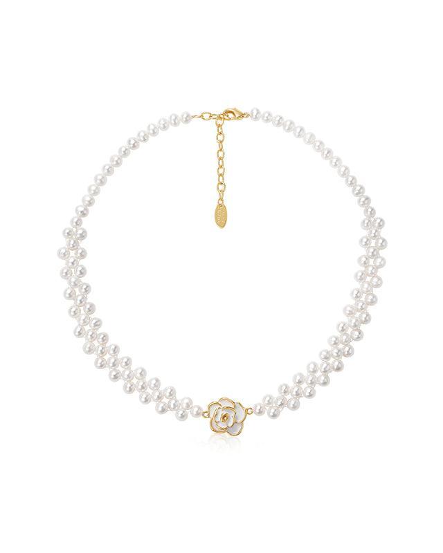 Pearl Weaving Camellia Floral Necklace