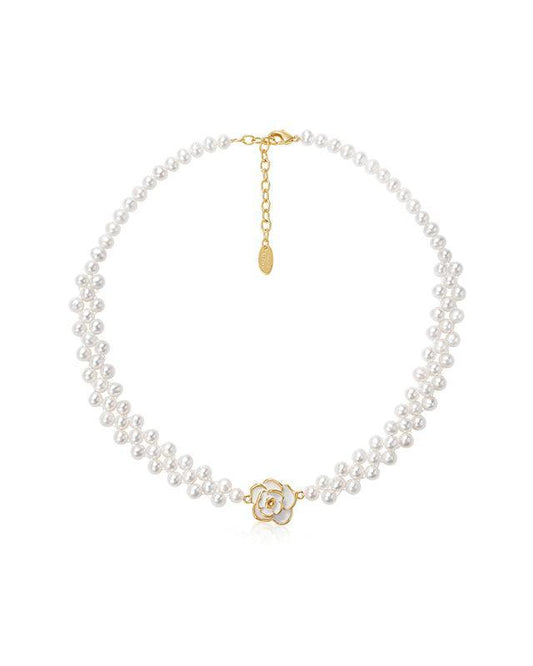 Pearl Weaving Camellia Floral Necklace