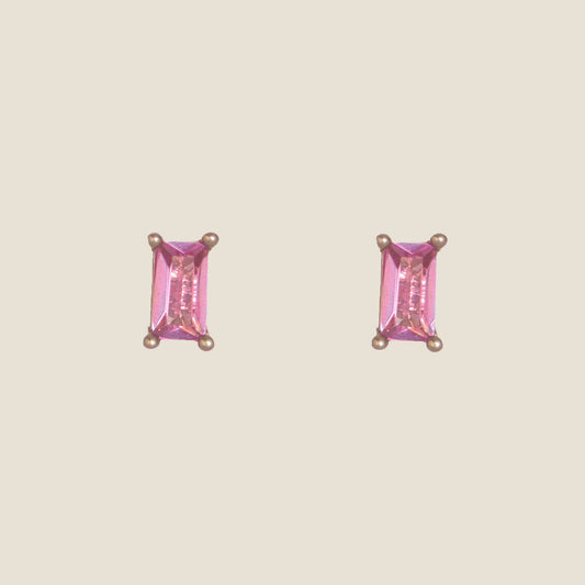 Fuchsia Crystal Baguette Style Stud Earrings