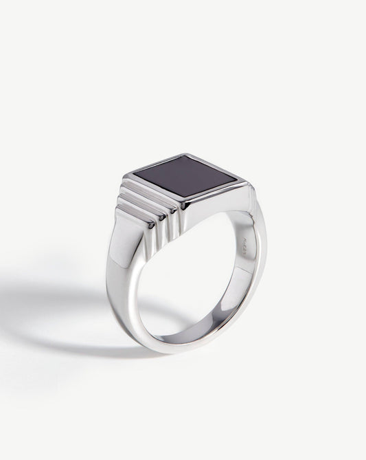 Sterling Silver Black Spinel Signet Ring