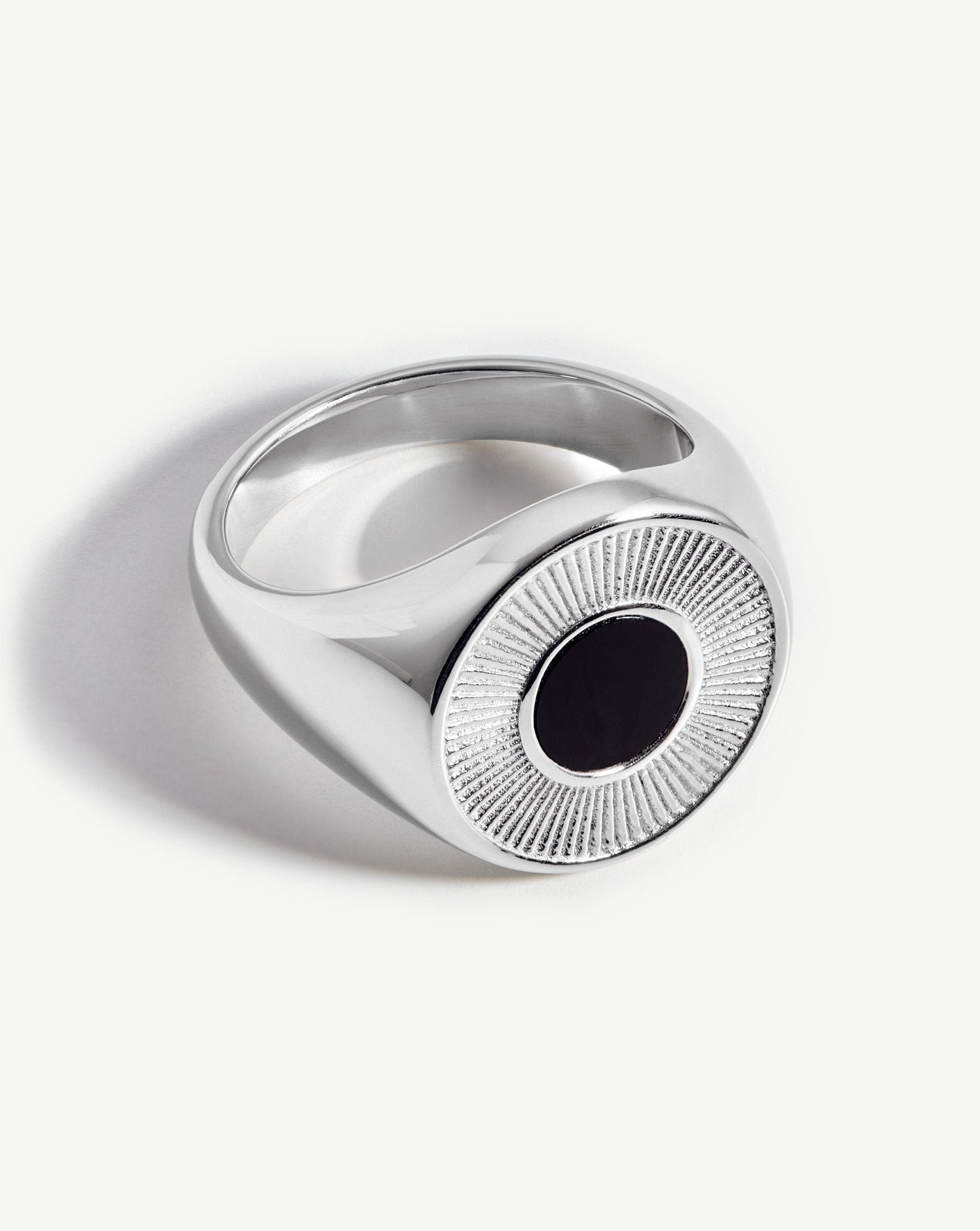 Sterling Silver Round Signet Ring with Black Spinel