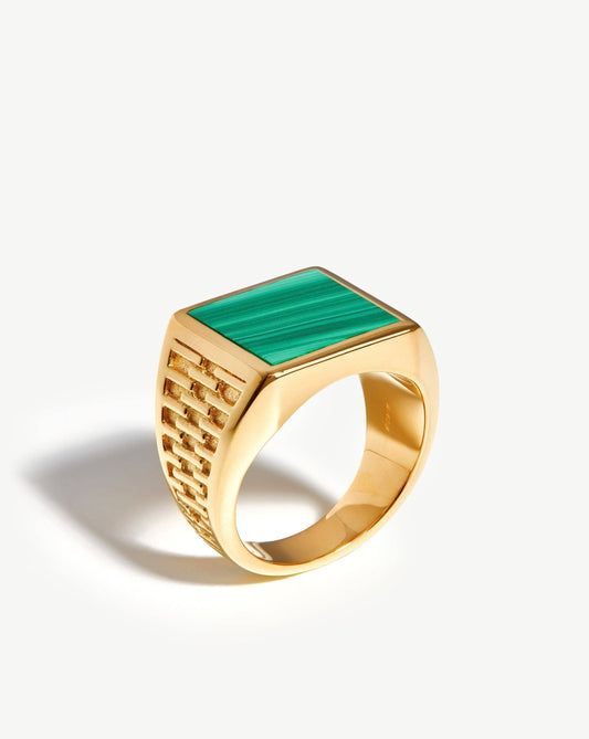 Woven Gemstone Square Signet Ring in Gold Vermeil and Malachite