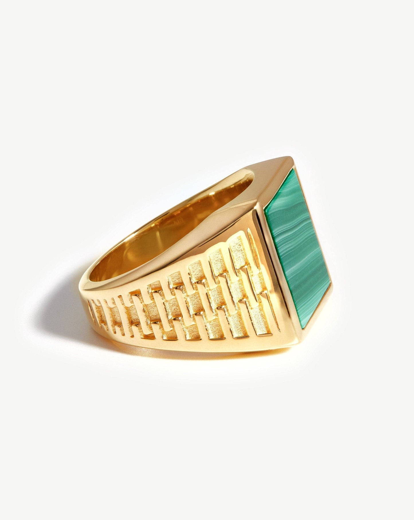 Woven Gemstone Square Signet Ring in Gold Vermeil and Malachite