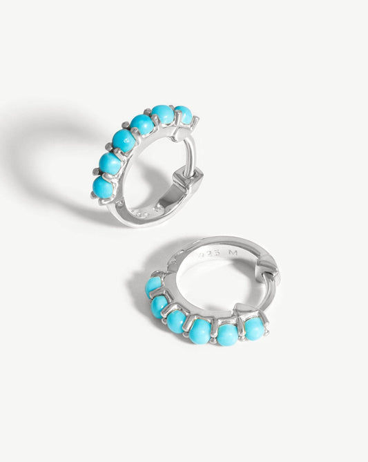 Sterling Silver Turquoise Gemstone Huggie Earrings