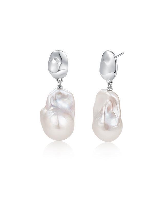 Baroque Pearl Earrings with Glimmering Waves Design