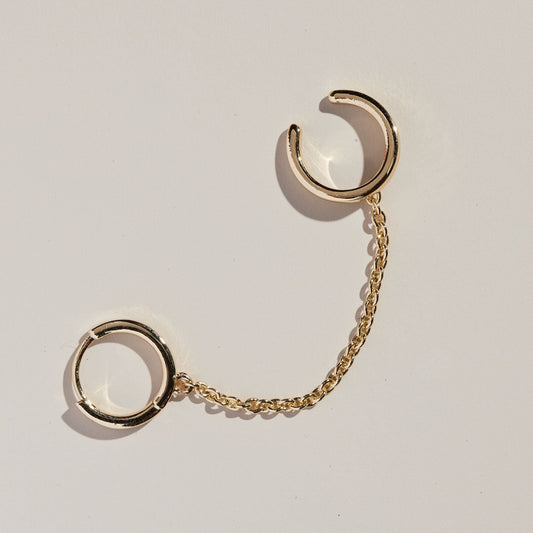 Gold Huggie Earrings with Cuff Design