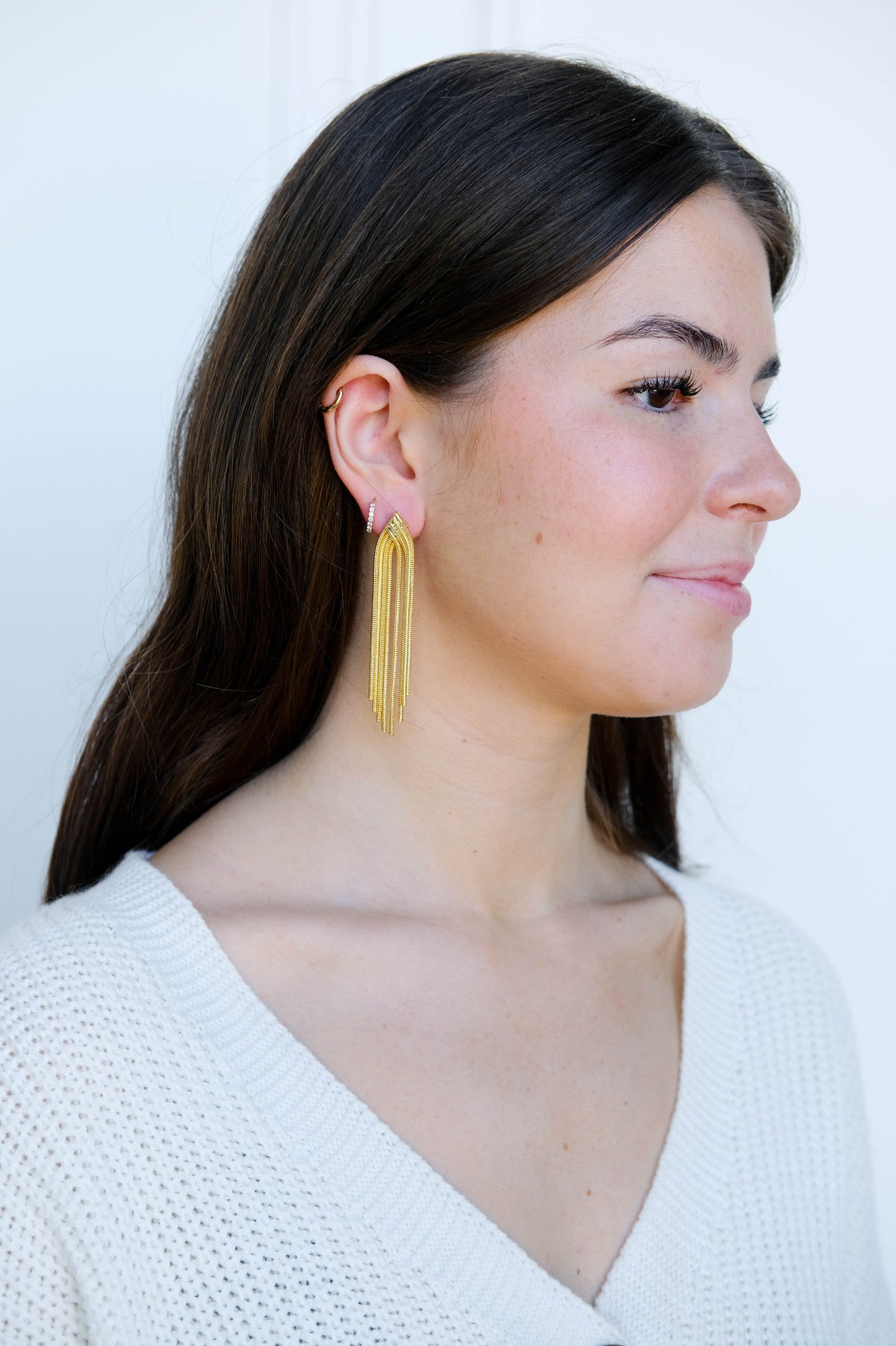 Gold Waterfall Design Chain Earrings