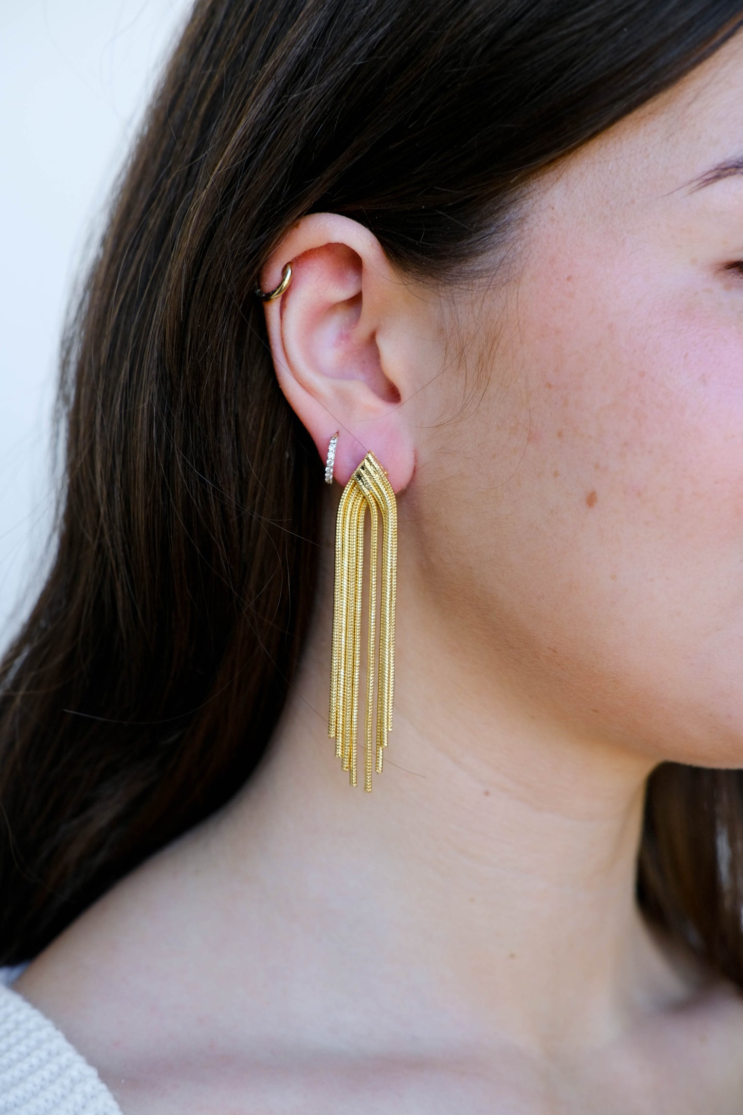 Gold Waterfall Design Chain Earrings