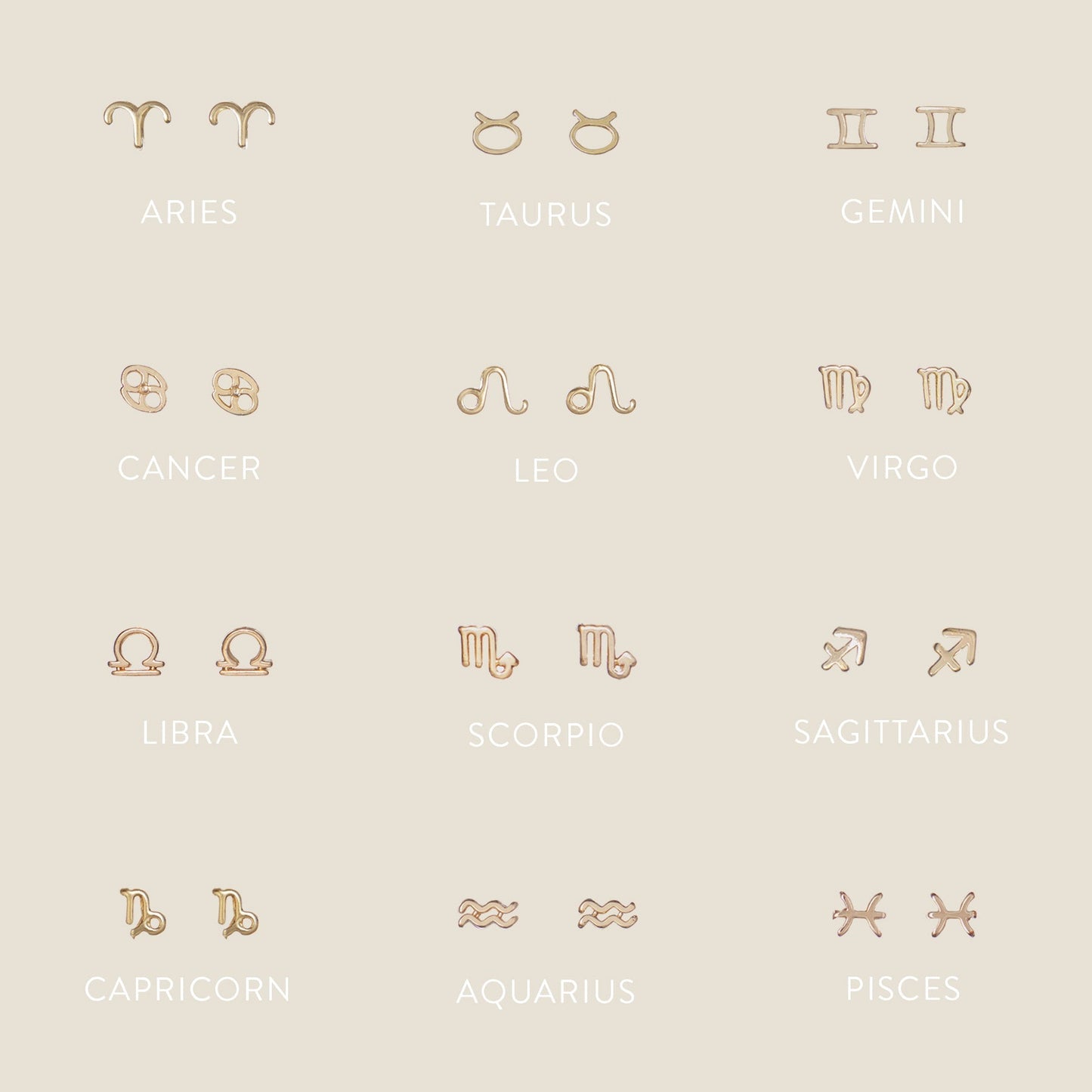 Zodiac Gold Stud Earrings for Astrology Lovers