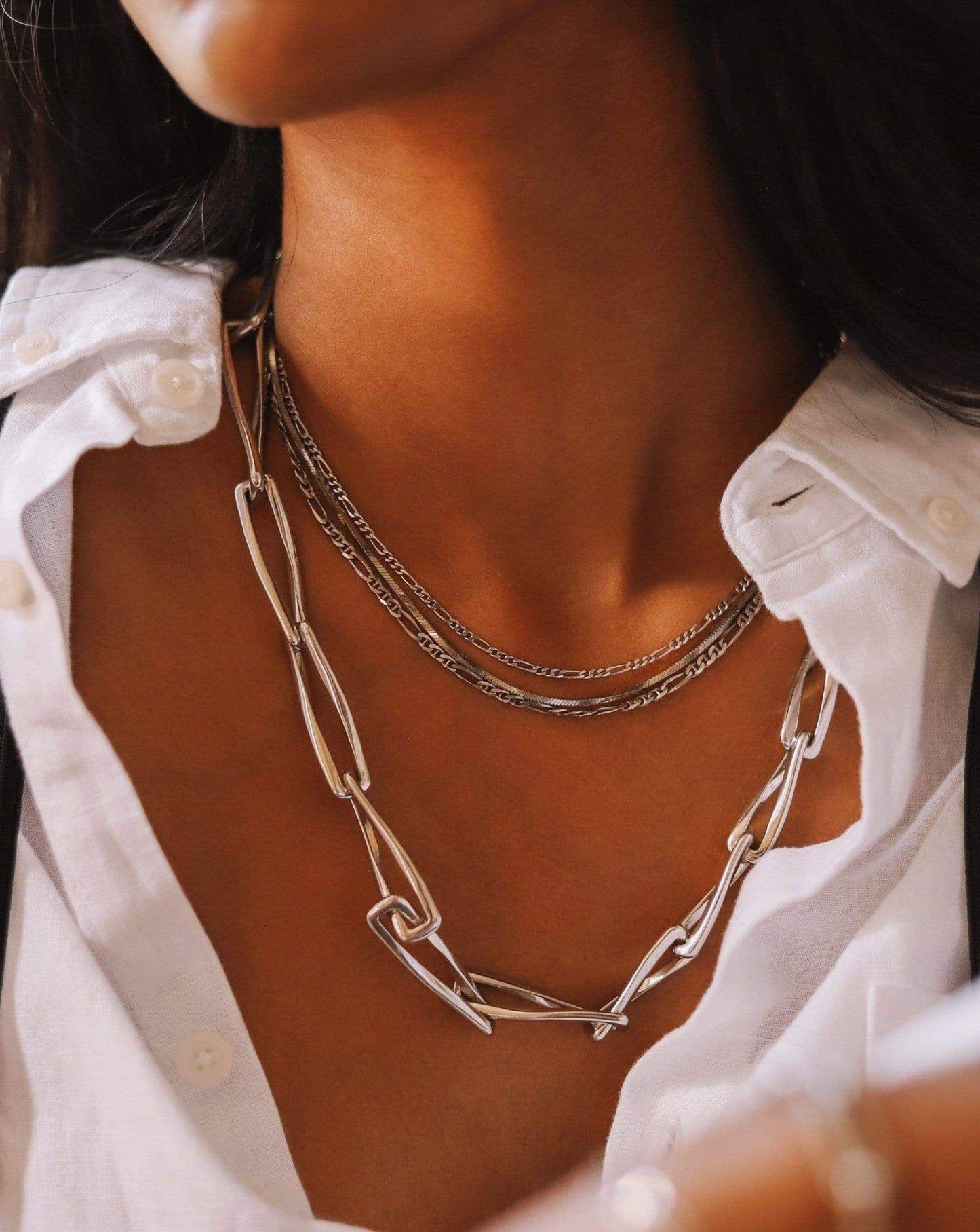 Chunky Twisted Link Necklace in Silver Plated