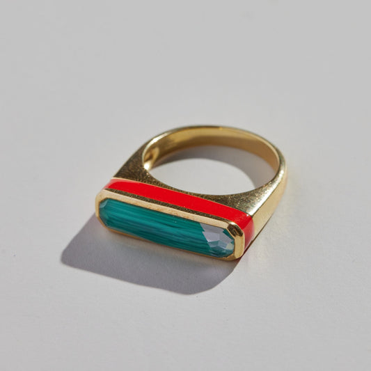 Green Enamel Stone Ring in Coco Style