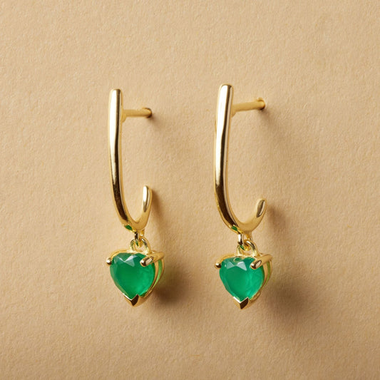 Green Onyx Huggie Earrings for Everyday Wear