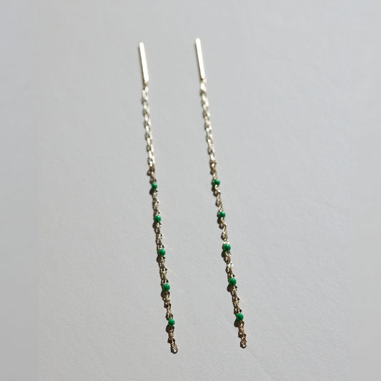 Green Threader Earrings with Portia Design