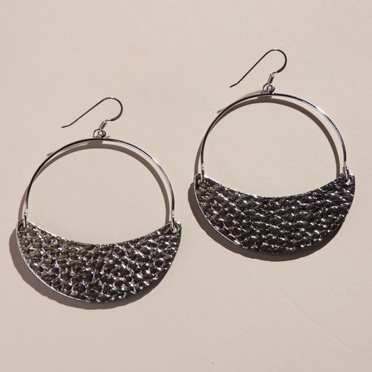 Hammered Silver Floral Design Earrings