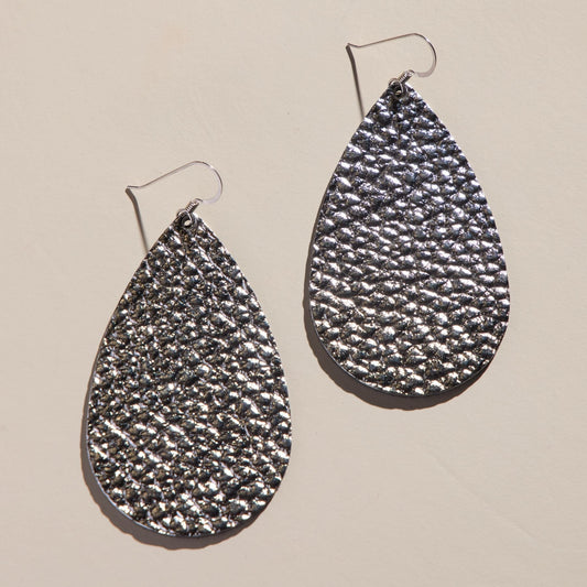 Hammered Teardrop Silver Earrings