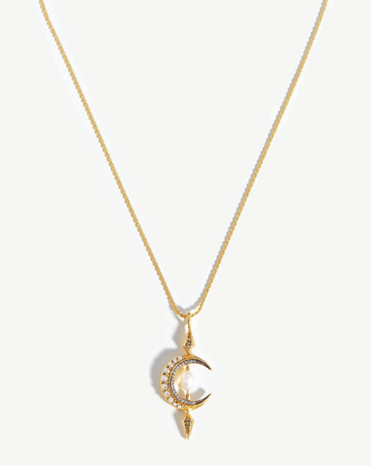 Crescent Moon Pearl Necklace in 18k Gold Vermeil