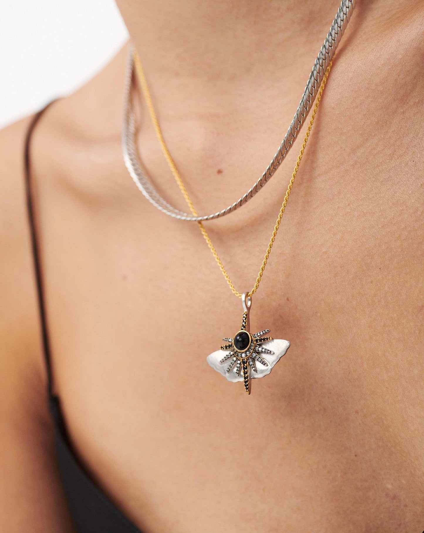 Silver Plated Butterfly Necklace with Black Onyx