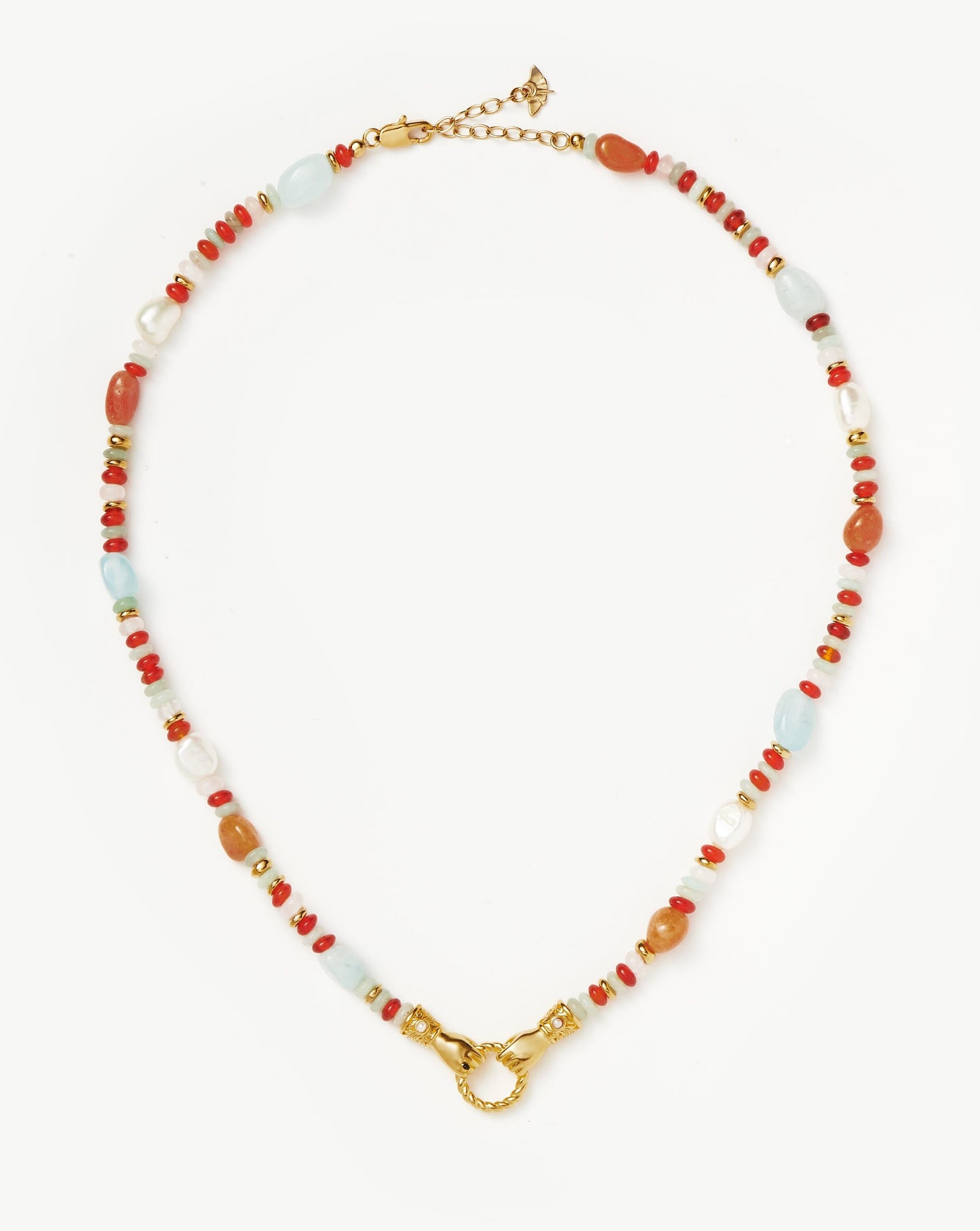 Beaded Gemstone Necklace with Gold Plating and Pearls 2