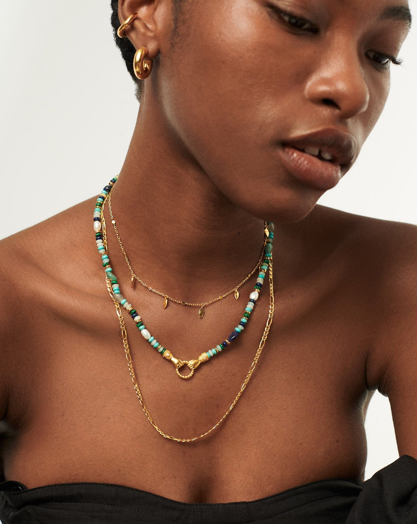 Beaded Gemstone Necklace with 18k Gold Plating