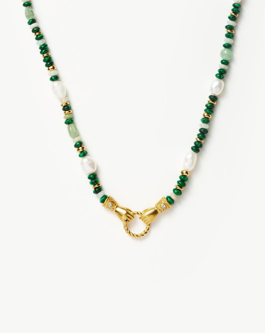 Beaded Gemstone Necklace with Gold Plating and Pearls 1