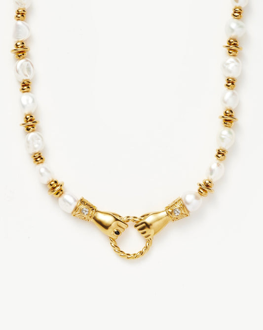 Chunky Beaded Gemstone Necklace in Gold Plated Pearl