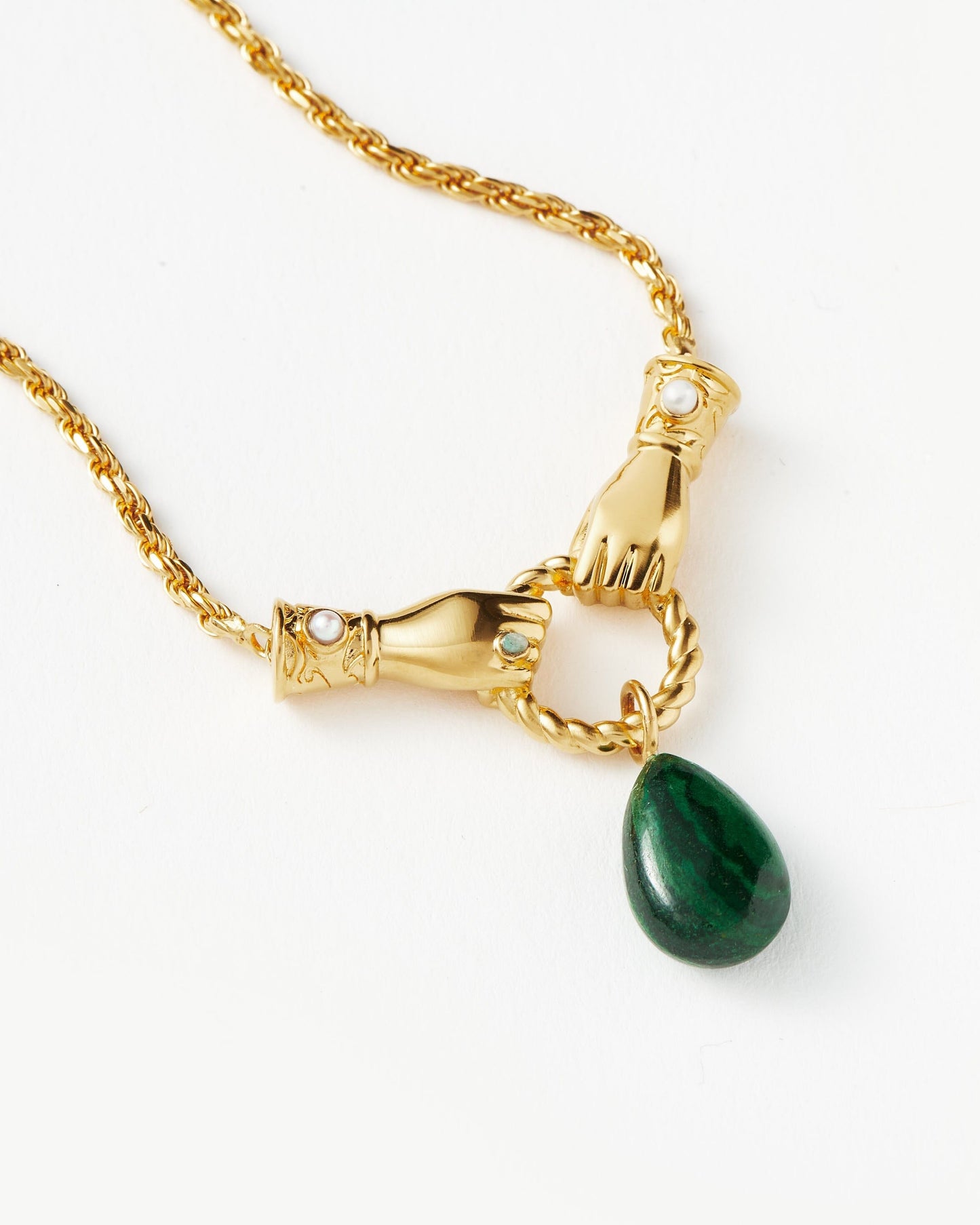 Drop Pendant Necklace with 18k Gold Plated Malachite and Pearl