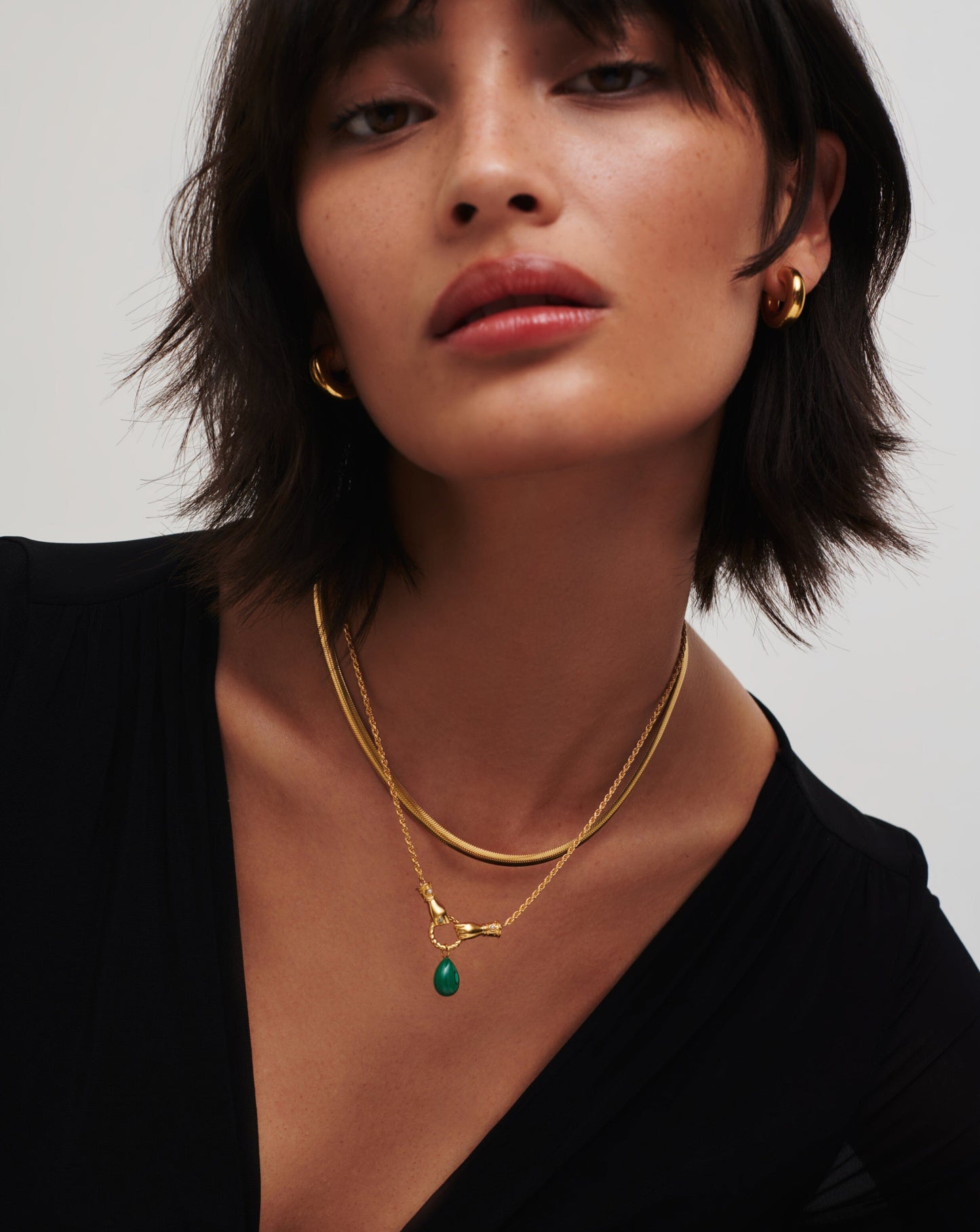 Drop Pendant Necklace with 18k Gold Plated Malachite and Pearl