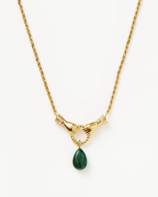 Drop Pendant Necklace with 18k Gold Plated Malachite and Pearl