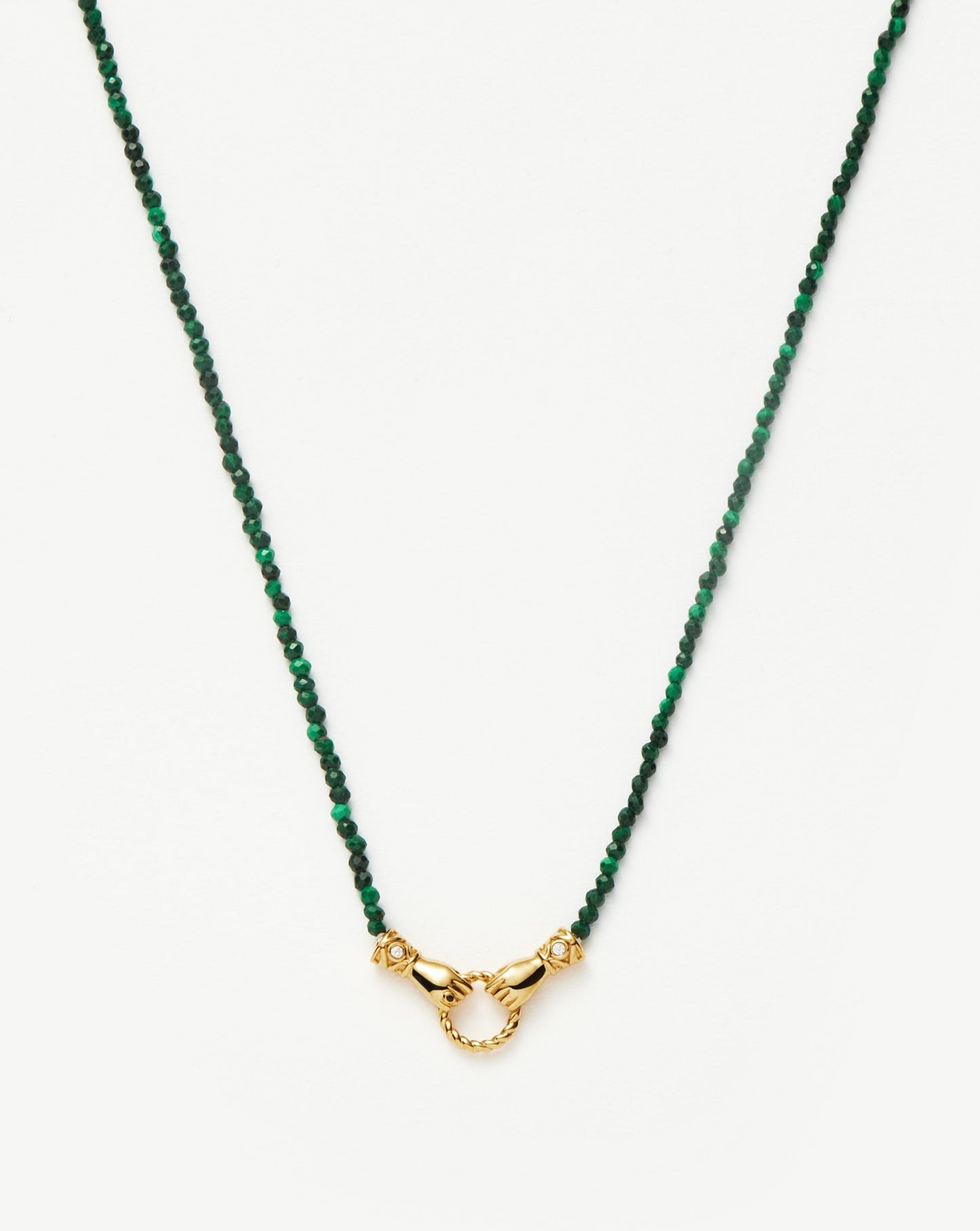 Mini Beaded Gemstone Necklace in 18k Gold Plated Malachite