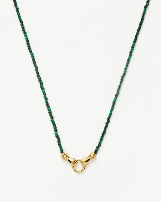 Mini Beaded Gemstone Necklace in 18k Gold Plated Malachite