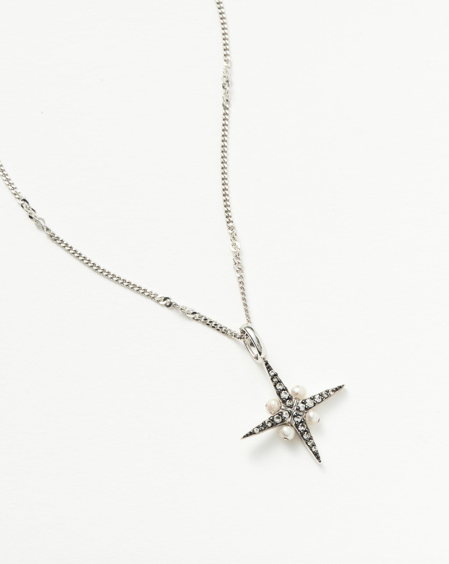 Sterling Silver Pearl North Star Necklace