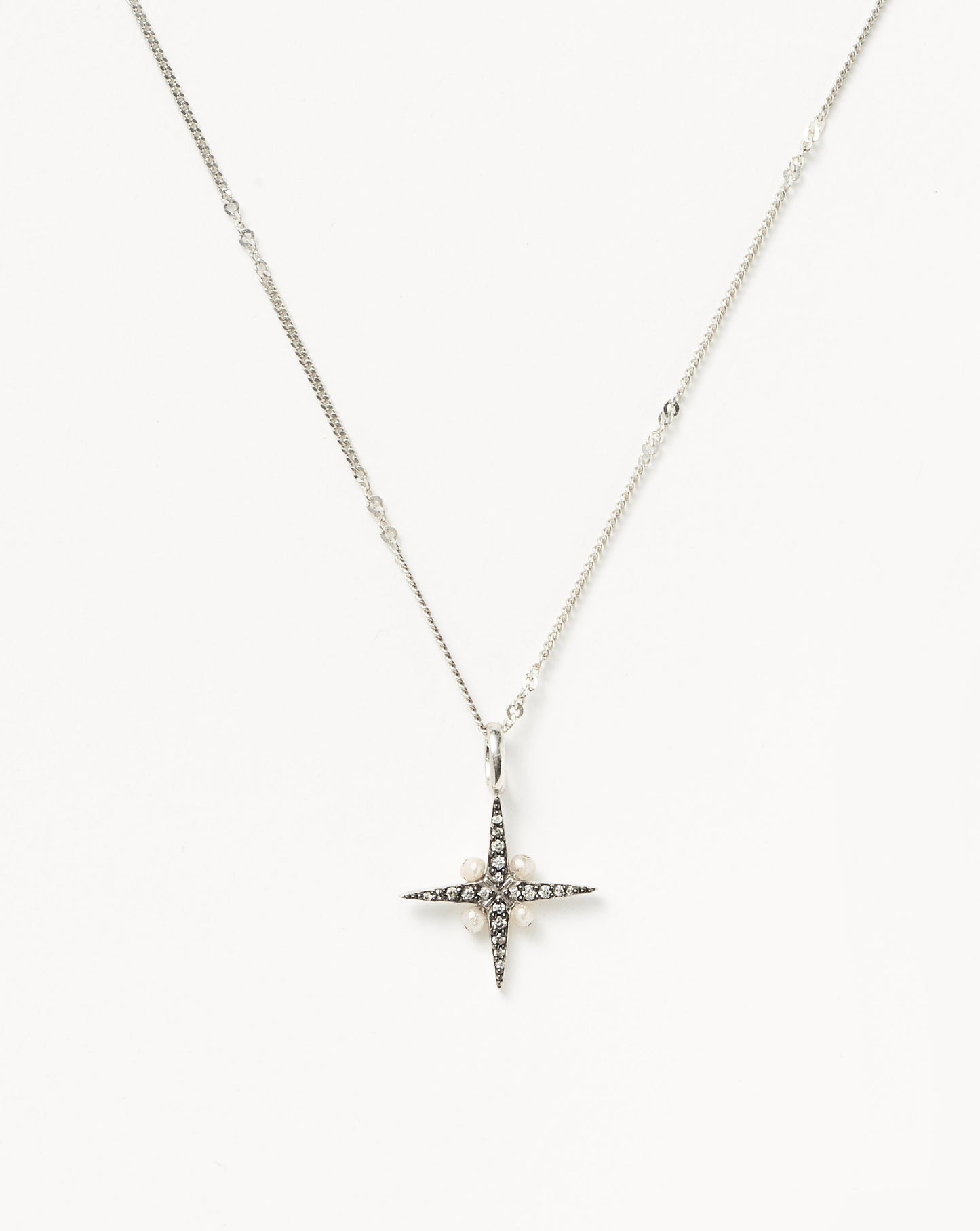 Sterling Silver Pearl North Star Necklace