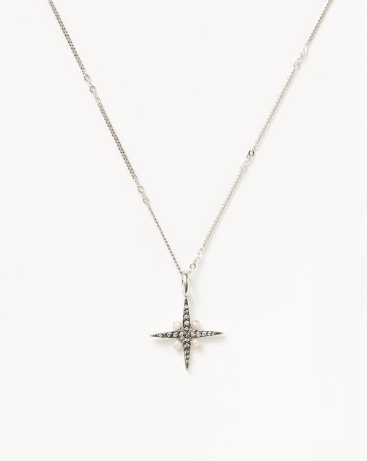 Sterling Silver Pearl North Star Necklace