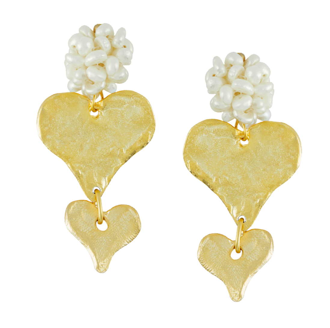 Heart Shaped Pearl Cluster Earrings