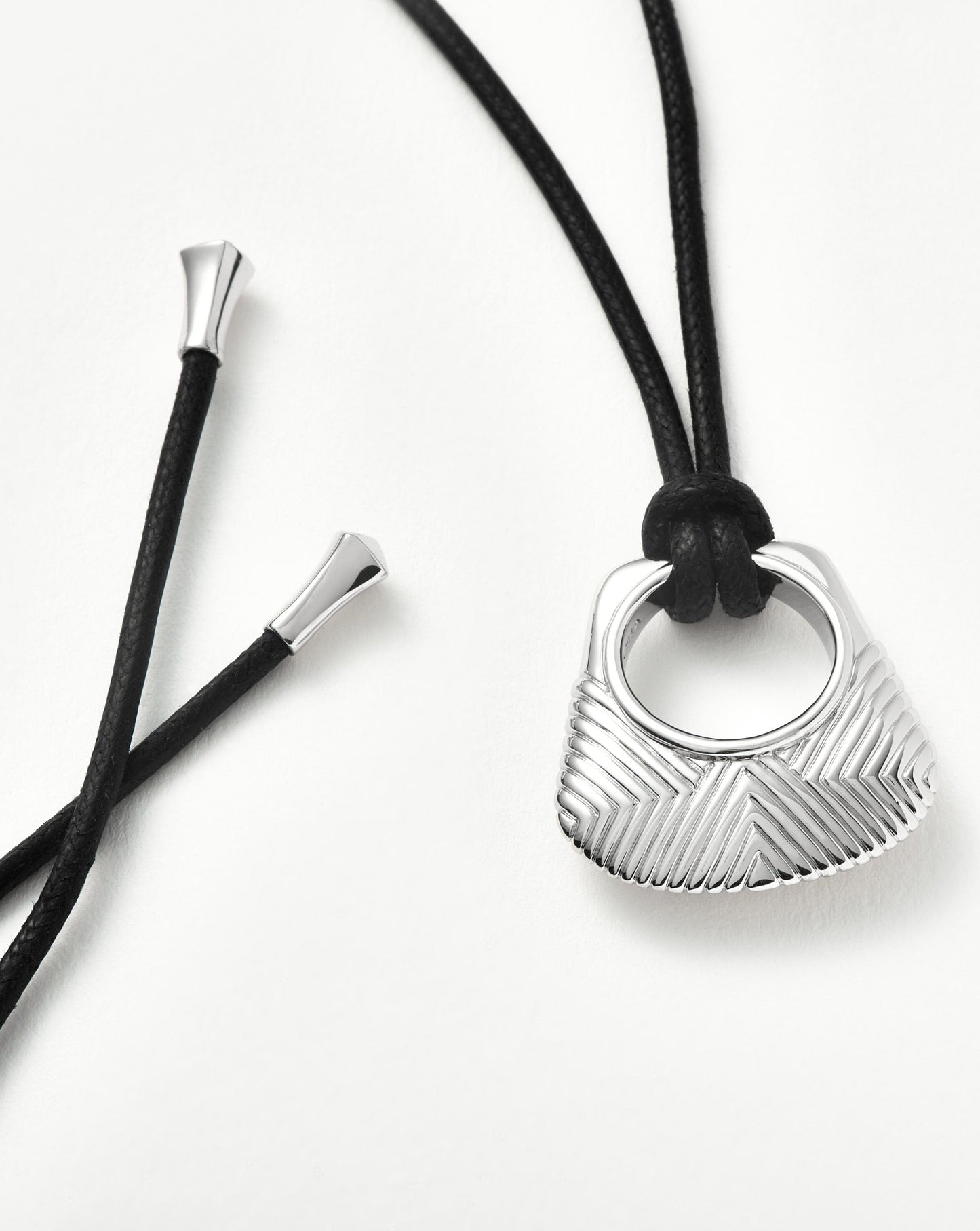 Silver Plated Cord Necklace with Ridge Pendant