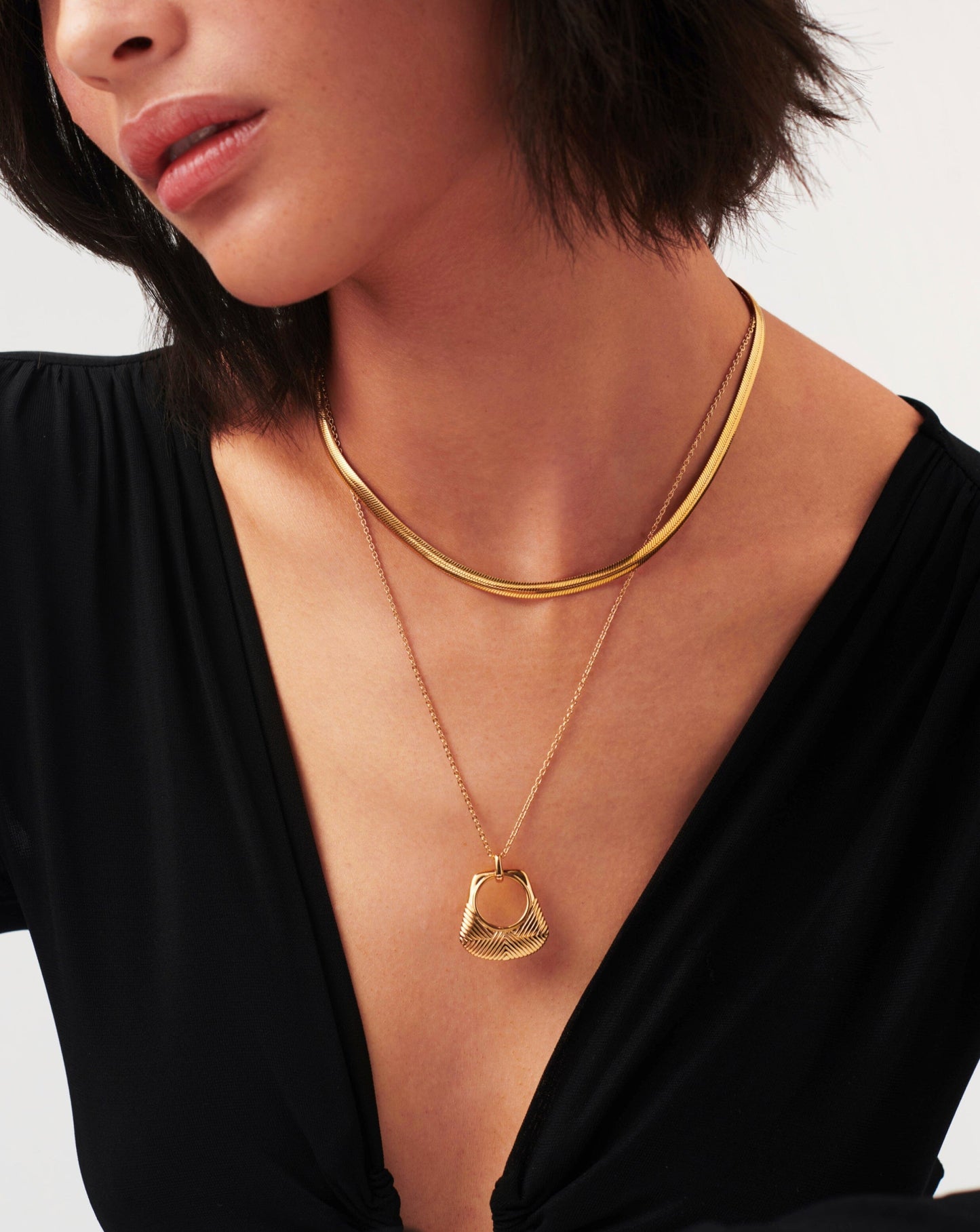 Gold Plated Pendant Necklace with Ridge Design