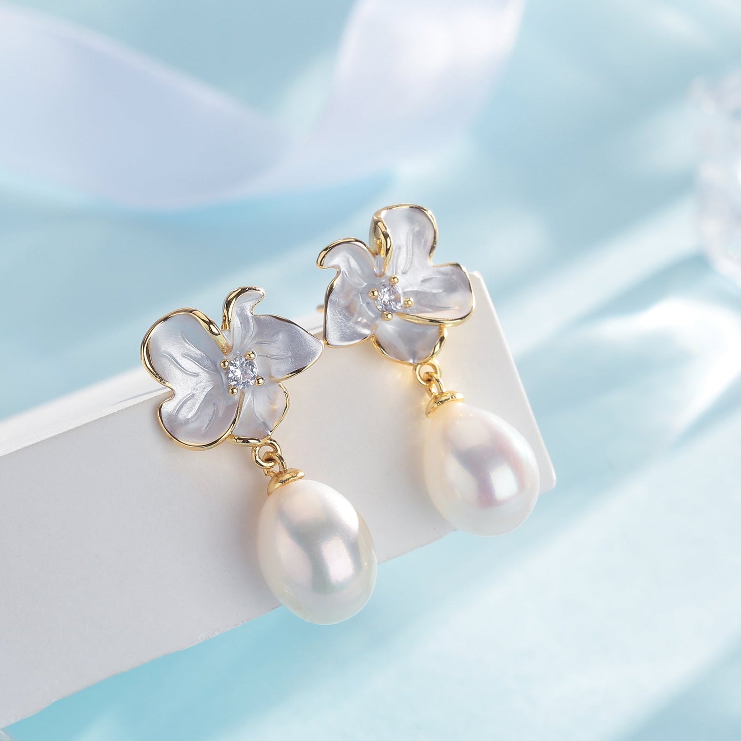 Enamel Pearl Drop Earrings for Elegant Style