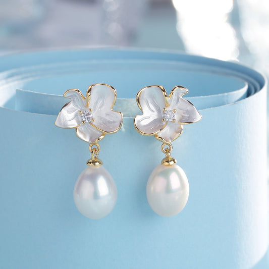 Enamel Pearl Drop Earrings for Elegant Style