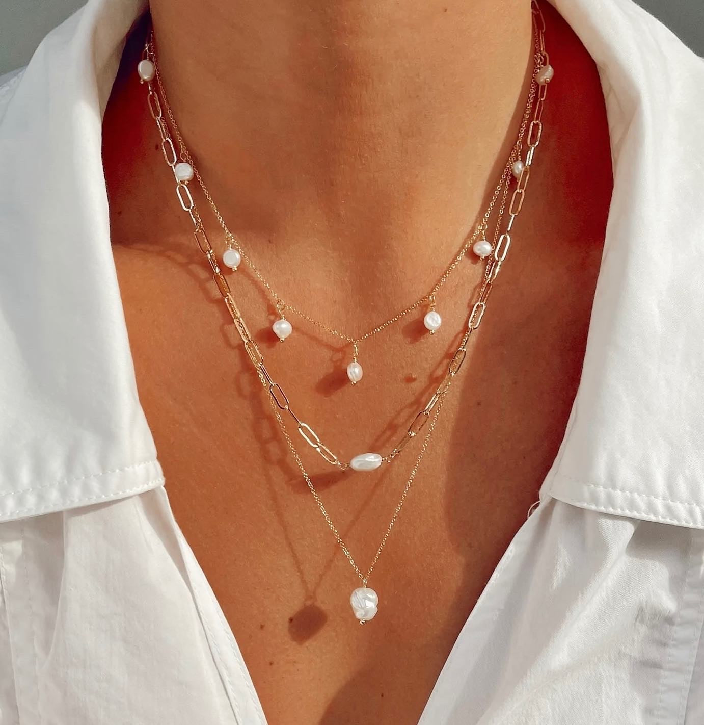 Pearl Chain Necklace with Love Design