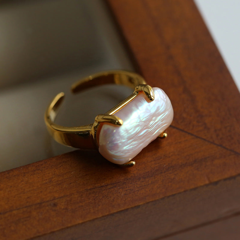 Stylish Rectangle Baroque Pearl Stacking Rings