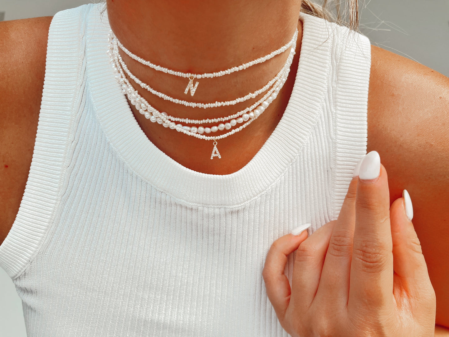 Pave Pearl Choker Necklace with Initial