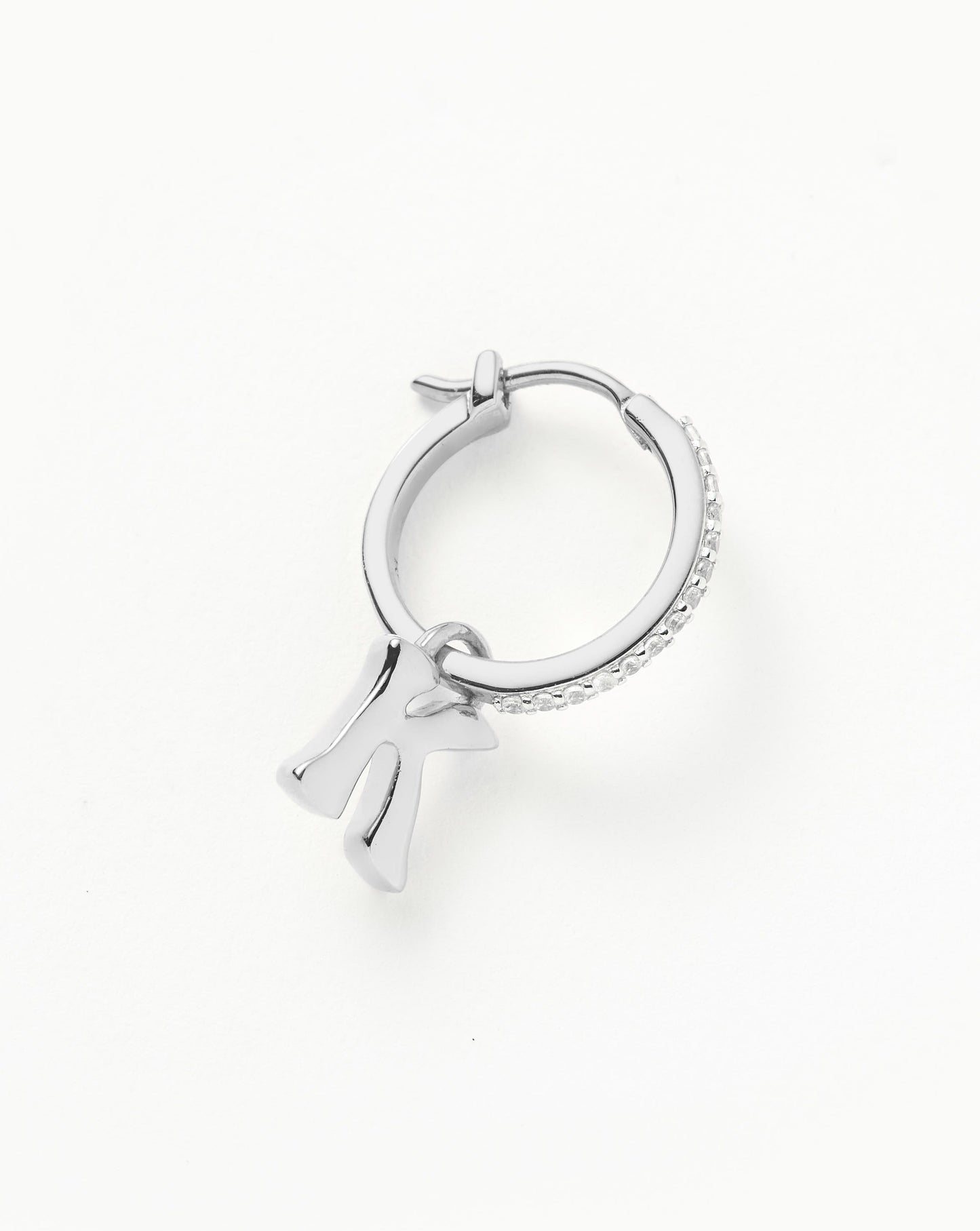 Sterling Silver Initial K Charm Hoop Earring