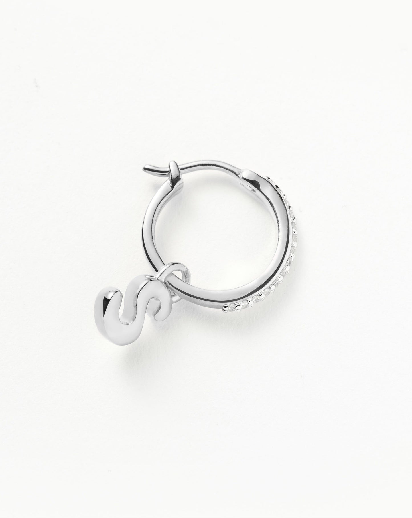 Sterling Silver Initial Single Charm Hoop Earring