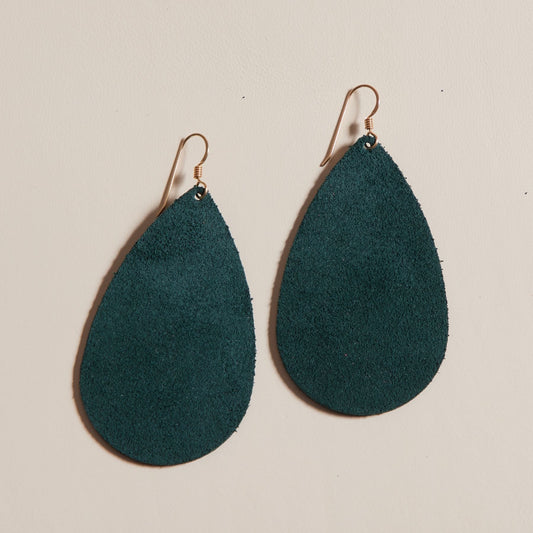 Suede Teardrop Earrings in Ivy Color