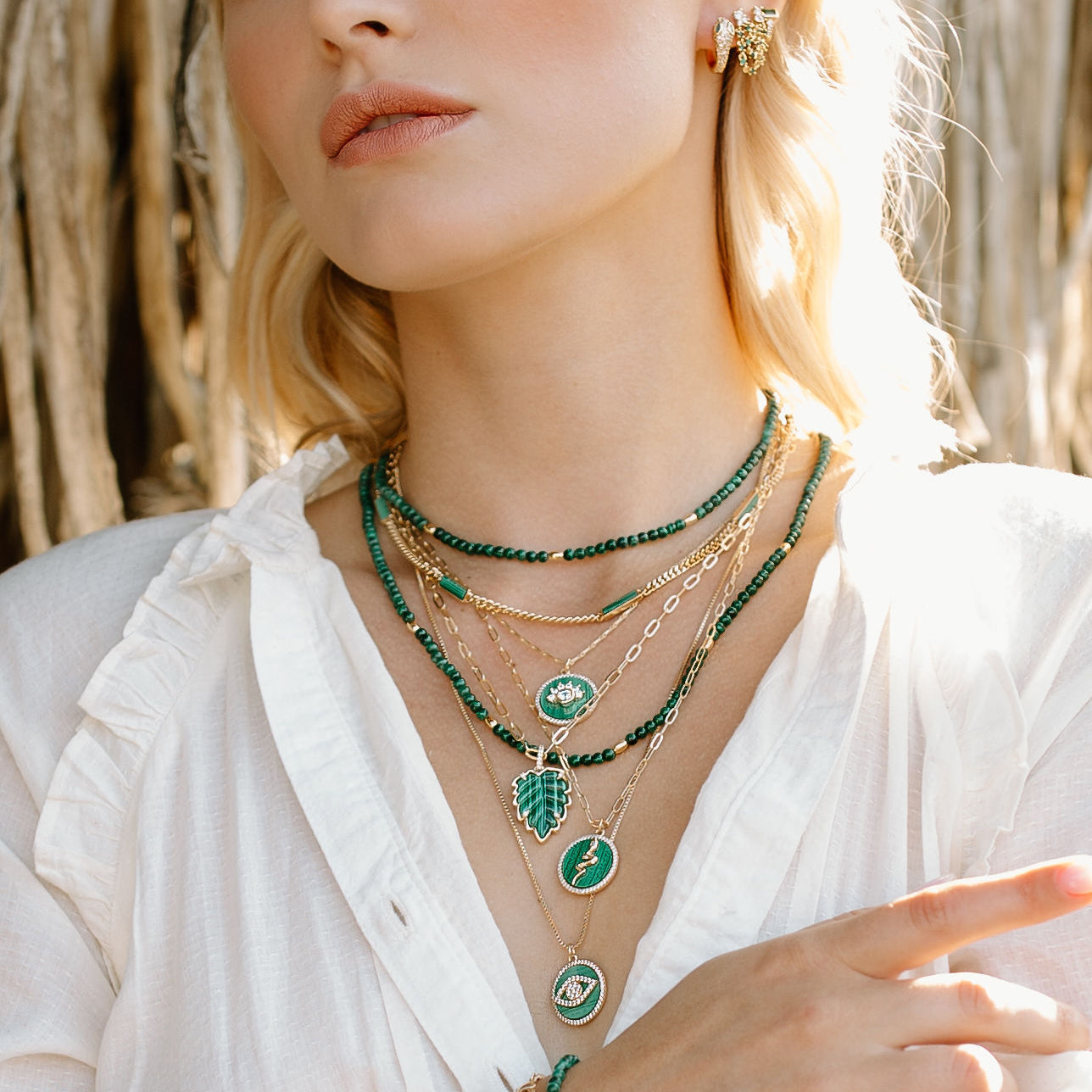 Malachite Beaded Necklace with Bali Design