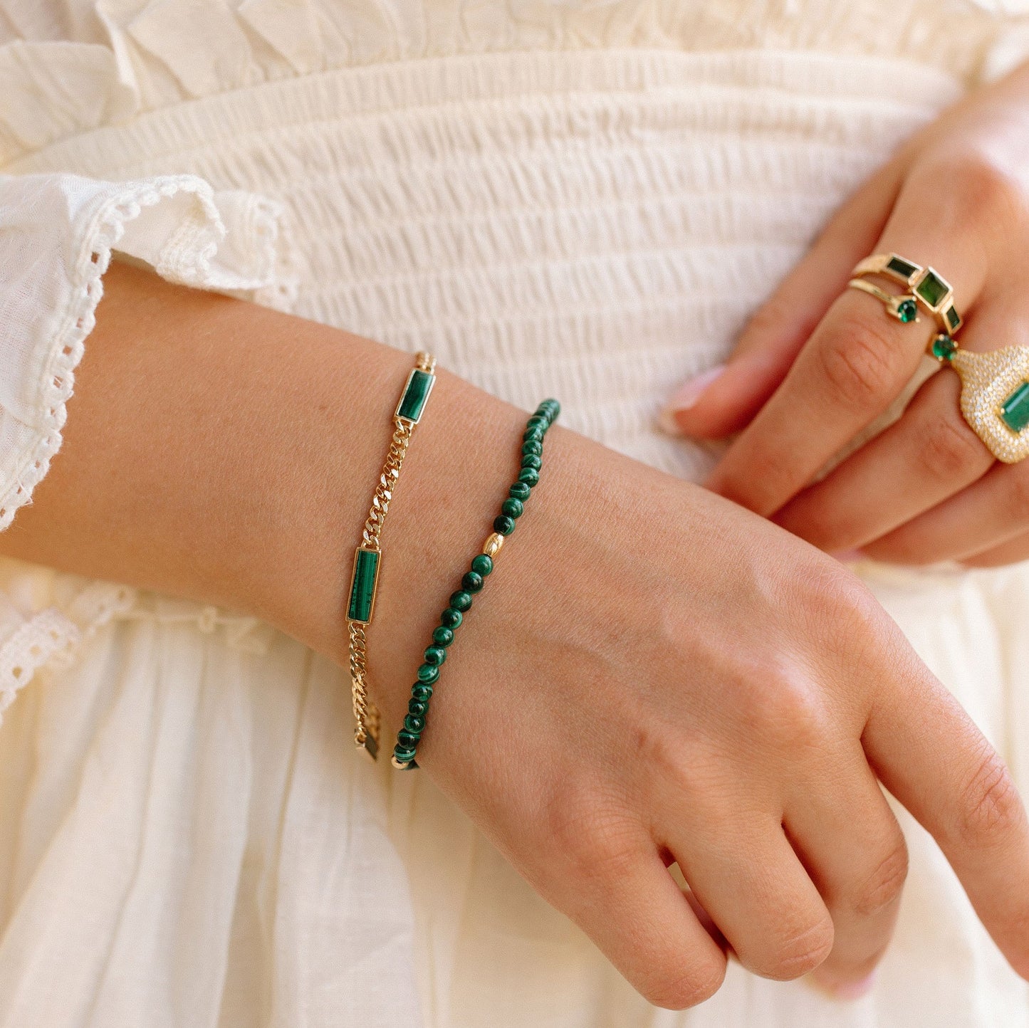 Malachite Beaded Bali Style Bracelet