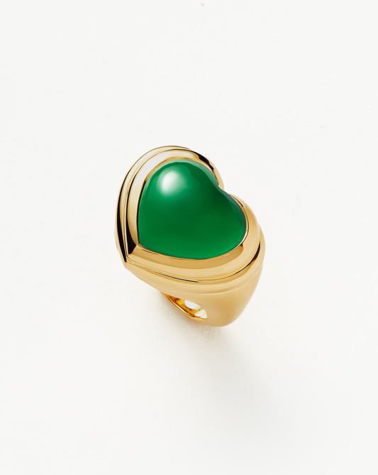 Green Chalcedony 18k Gold Plated Heart Ring